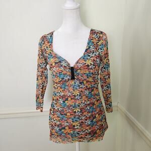 Vtg Y2K Daisy And Clover Shirt Top Sz Small Mesh Floral Babydoll Fairy Grunge